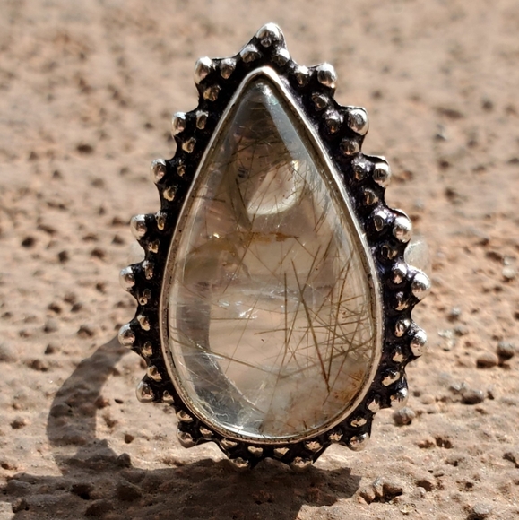 New Golden Rutilated Quartz 925 Silver Ring. - Picture 11 of 12